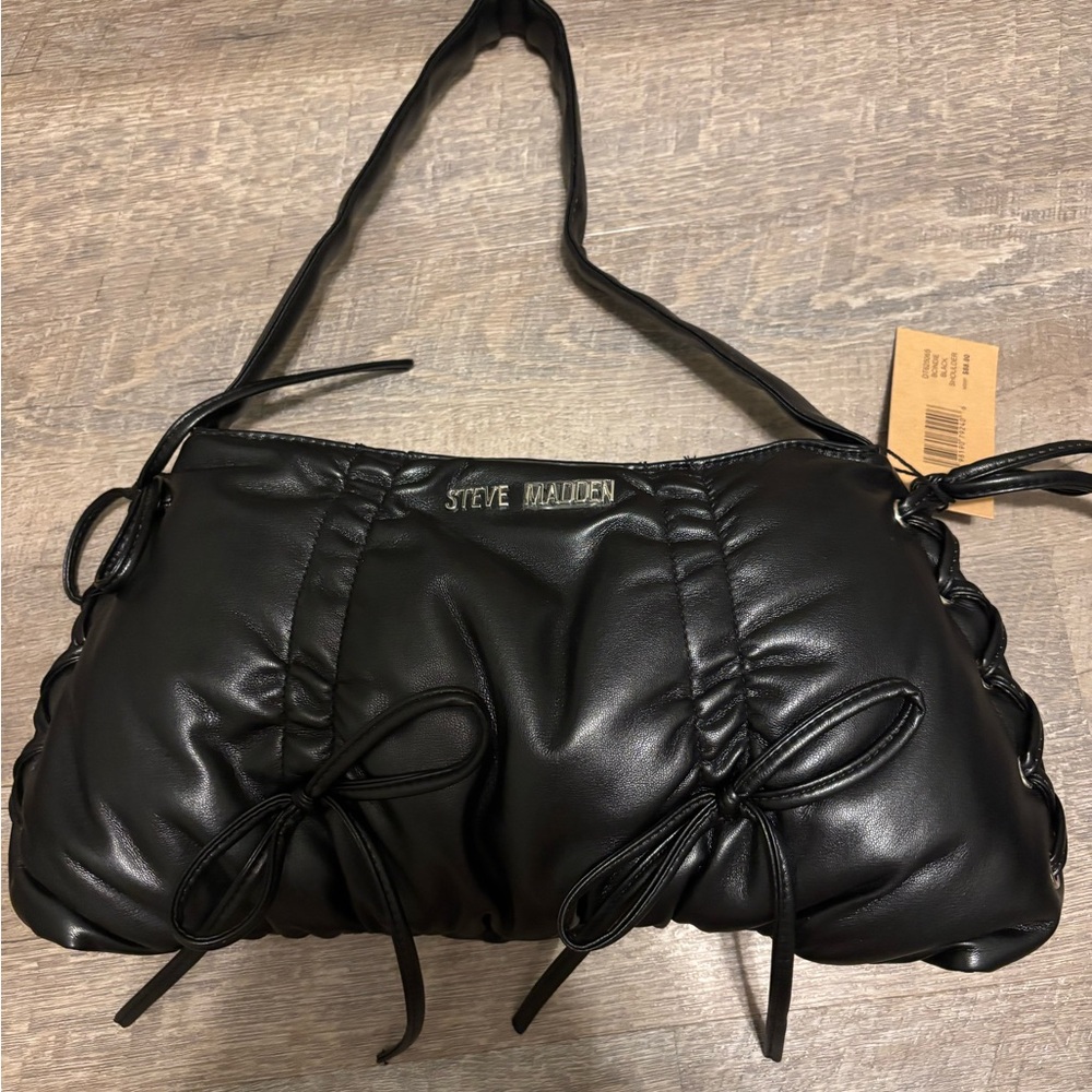 Steve Madden Black Quilted Bow Accent Shoulder Bag